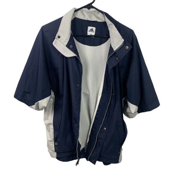 Adidas Windbreaker Jacket Men Medium M Golf Short Sleeve Blue Vintage Zip Button - Picture 2 of 9